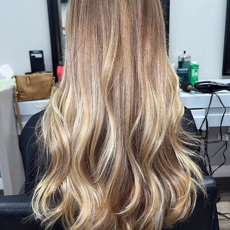 Long blonde balayage with beach waves Long blonde balayage with beach waves